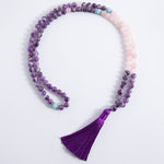 8MM Natural Amethyst Rose Quartz Mala Tassel Pendant Necklace and BraceletJewelry Set