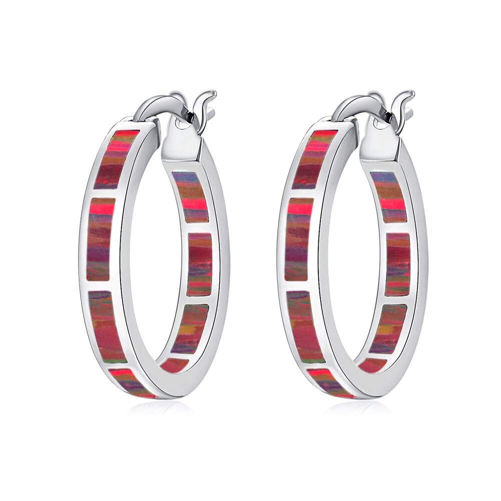 Simple Fire Opal Silver Hoop EarringsEarringsOH4911