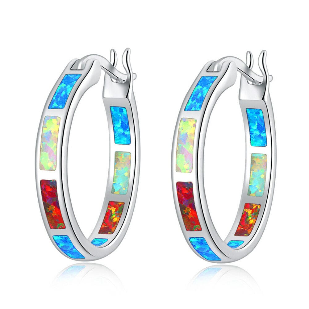 Simple Fire Opal Silver Hoop EarringsEarringsOH2973