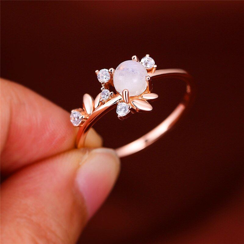 Minimalist Round Moonstone Ring - 100% 925 Sterling Silver6Rose Gold