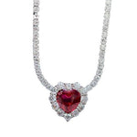 8*8mm Heart Ruby Diamond Pendant 925 Sterling Silver NecklaceNecklace