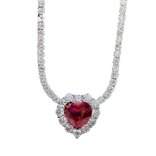 8*8mm Heart Ruby Diamond Pendant 925 Sterling Silver NecklaceNecklace