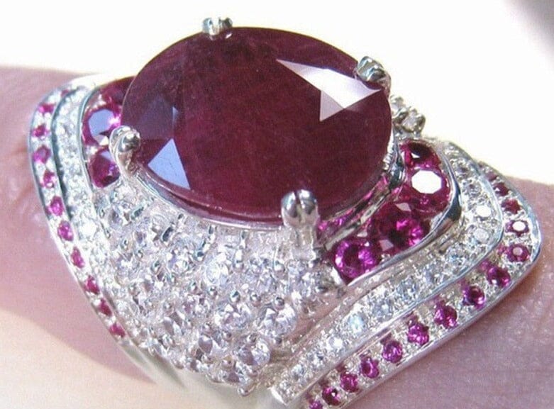 Oval Ruby Rhinestones Silver RingRing