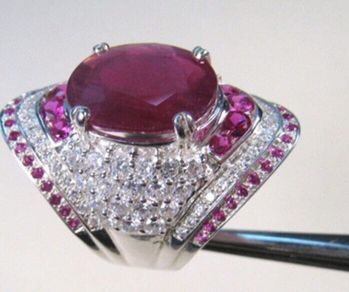 Oval Ruby Rhinestones Silver RingRing