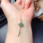 6.5MM Green Moissanite Key 925 Sterling Silver NecklaceNecklace