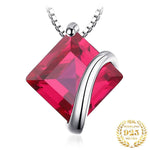 Square Red Ruby 925 Sterling Silver Choker Pendant (Without Chain)Necklace
