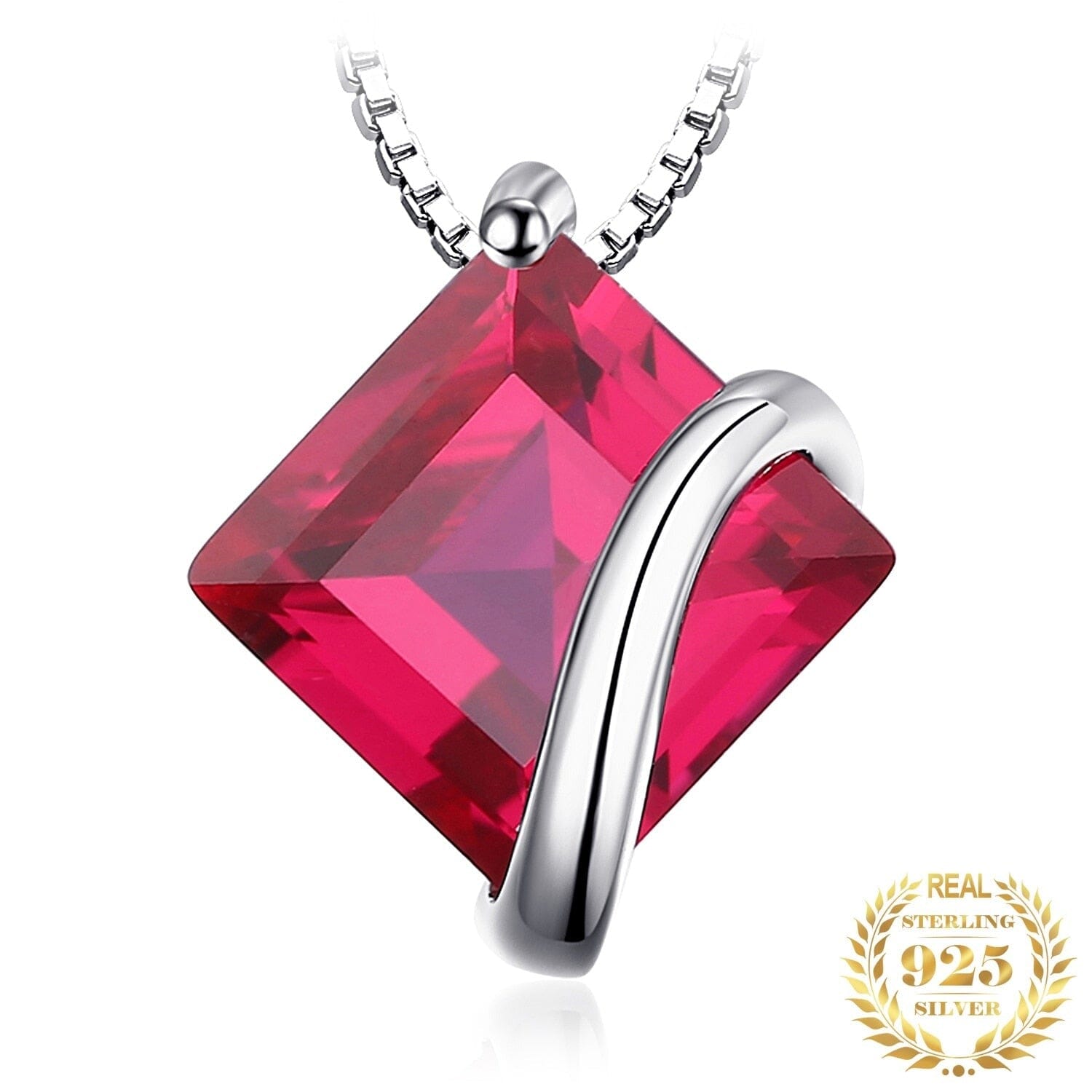 Square Red Ruby 925 Sterling Silver Choker Pendant (Without Chain)Necklace