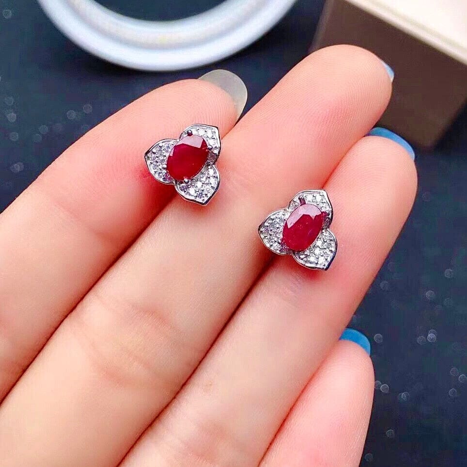 4mm*6mm Translucent Ruby 925 Silver Stud EarringsEarrings