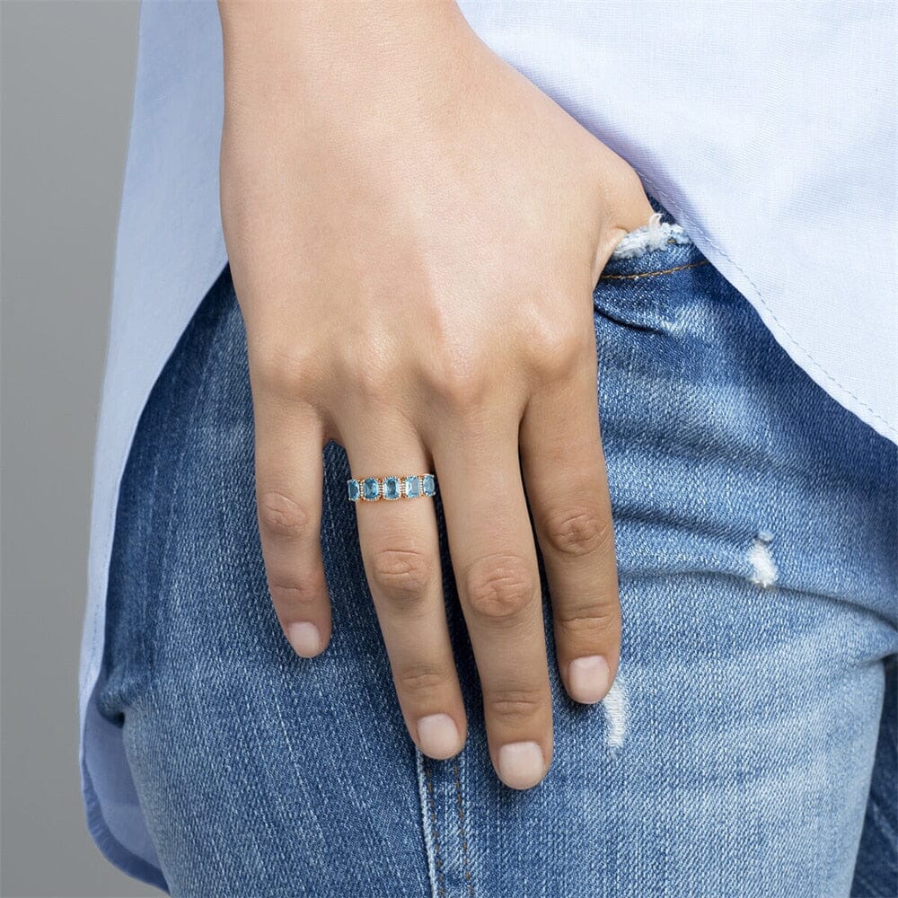 Light Gold Coated Silver Blue Topaz Ring