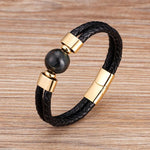 Classic Double Genuine Natural Round Tiger Eye Stone Leather BraceletBracelet