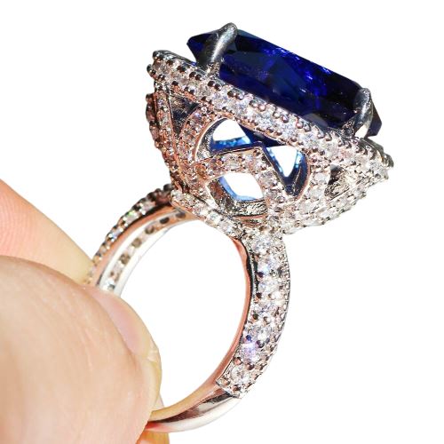 15*15mm Huge Princess Cut Sapphire Silver RingRing