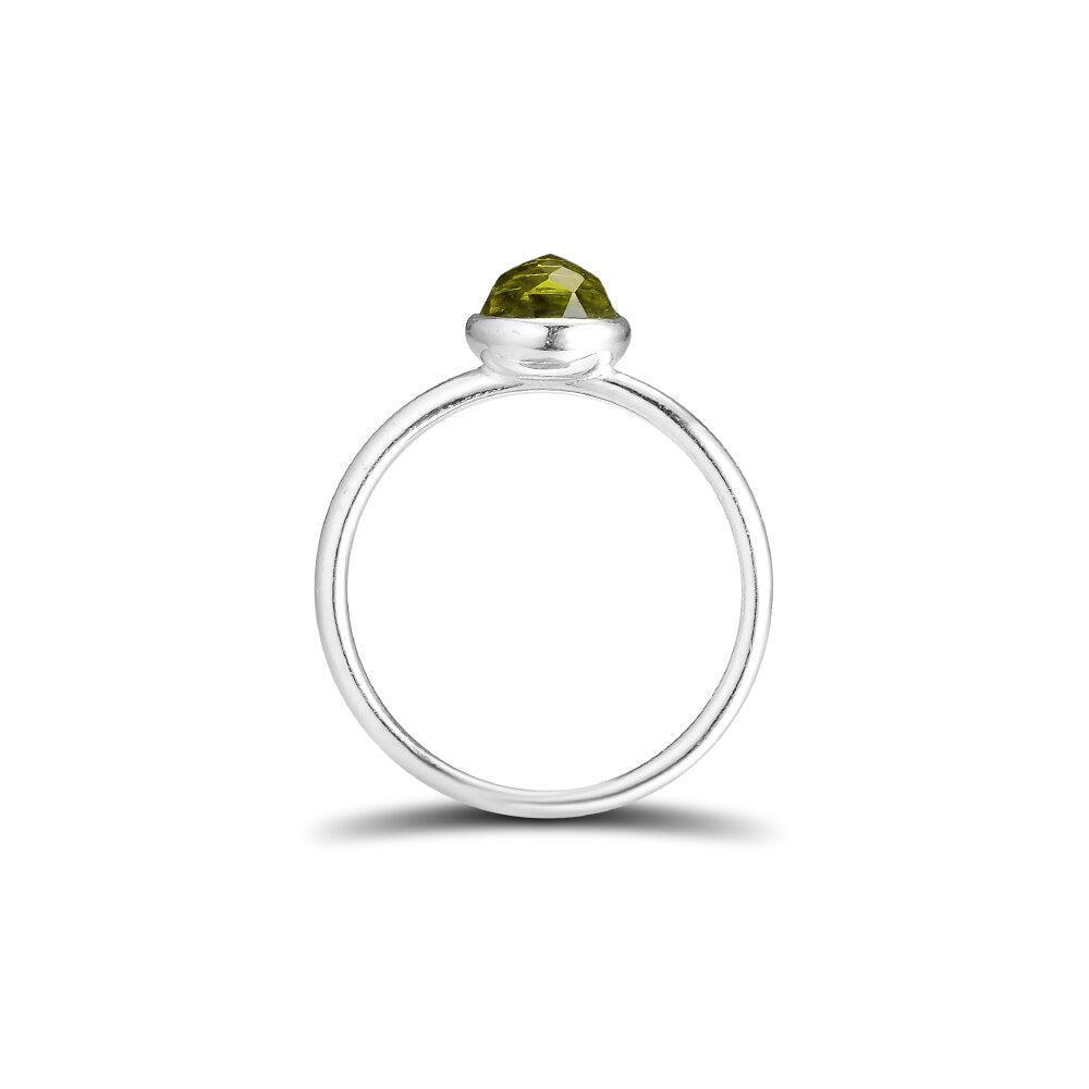 August Birthstone Droplet Peridot Ring - 100% 925 Sterling Silver
