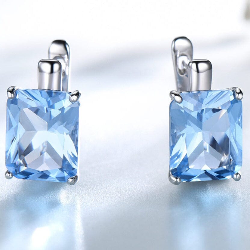 Luxury 8.0ct Sky Blue Topaz Gemstone Clip On Earrings