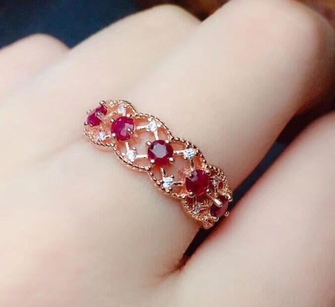 3mm Natural Ruby Rose Gold Inlaid 925 Sterling RingRingRed12.5