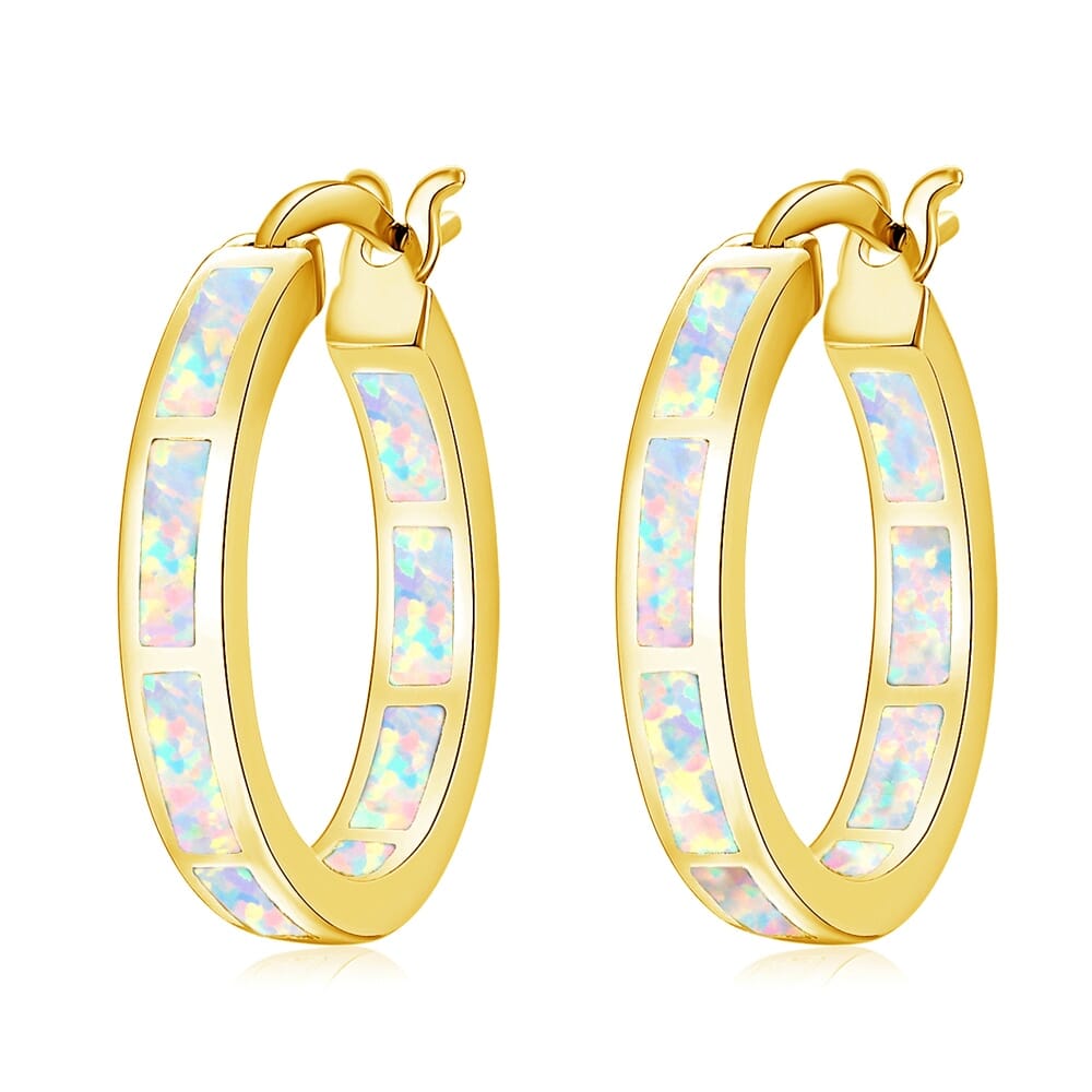 Simple Fire Opal Silver Hoop EarringsEarringsOH4826