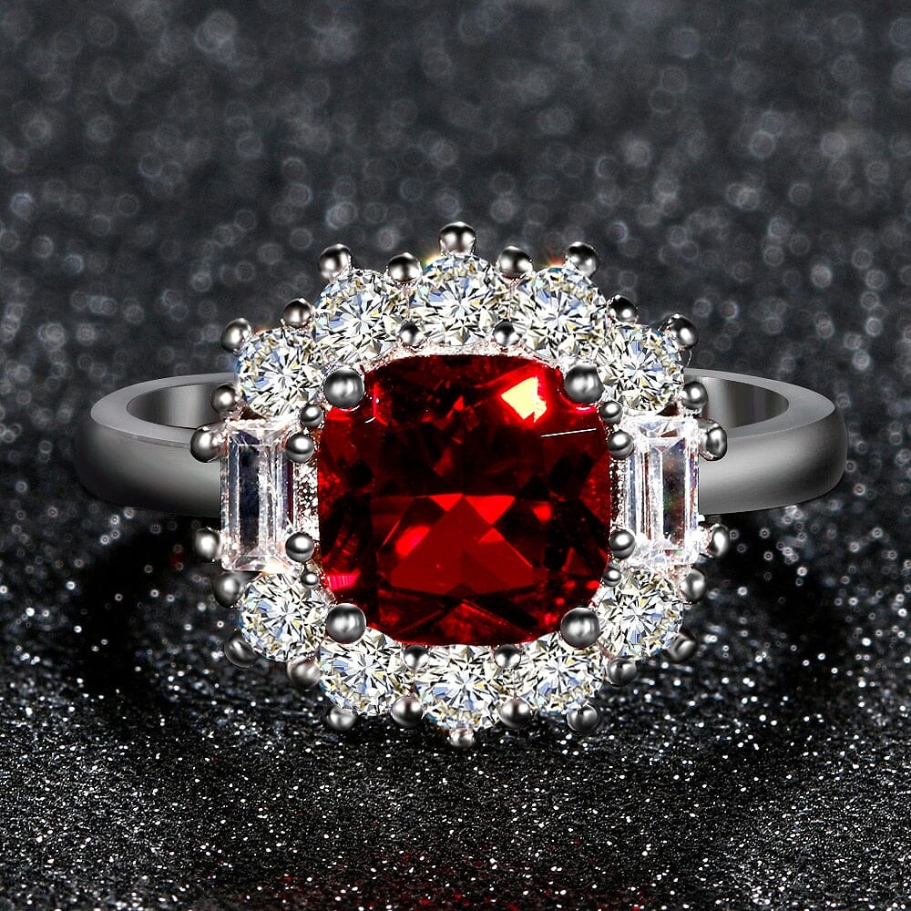 Charm Square Cut Ruby Silver RingRing6