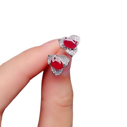 4mm*6mm Translucent Ruby 925 Silver Stud EarringsEarrings