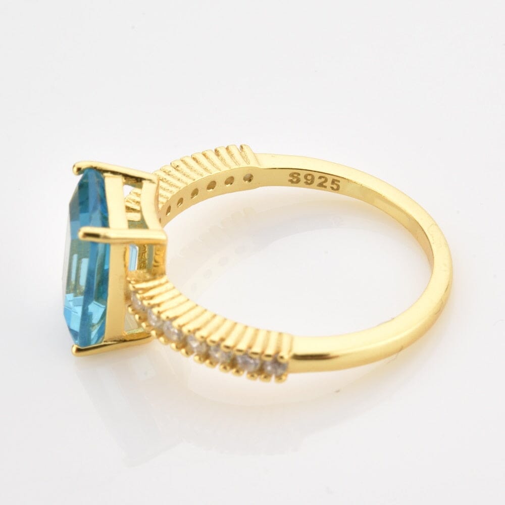 Light Gold Coated Silver Blue Topaz Ring