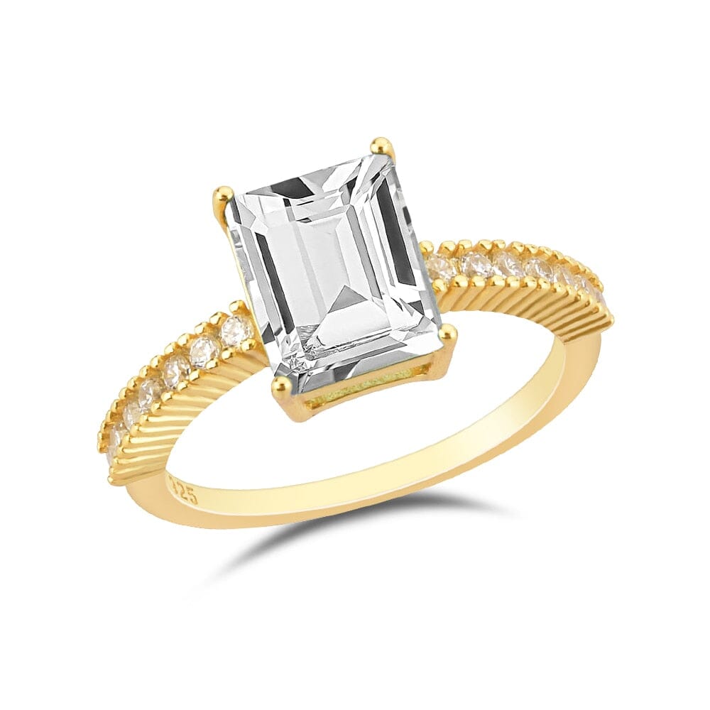Light Gold Coated Silver Blue Topaz Ring6Gold White C