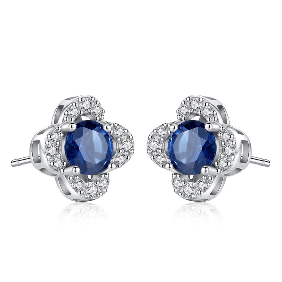 Sapphire Gemstone 925 Sterling Silver Flower Stud EarringsEarrings
