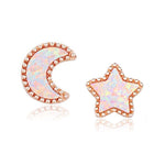 Moon & Star White Fire Opal Stud EarringsEarringsRose Gold Color