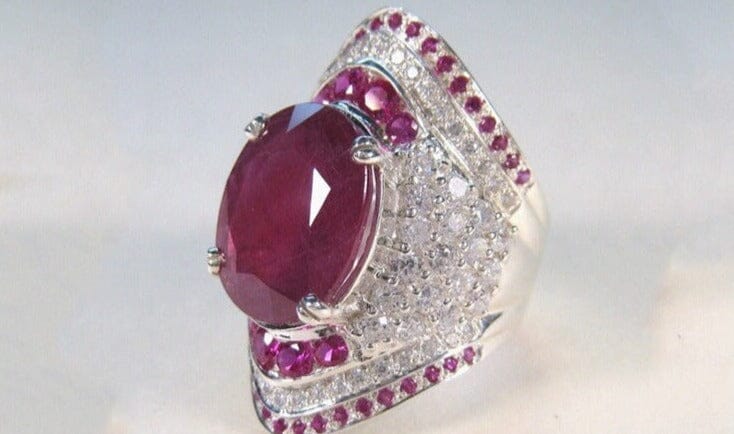 Oval Ruby Rhinestones Silver RingRing
