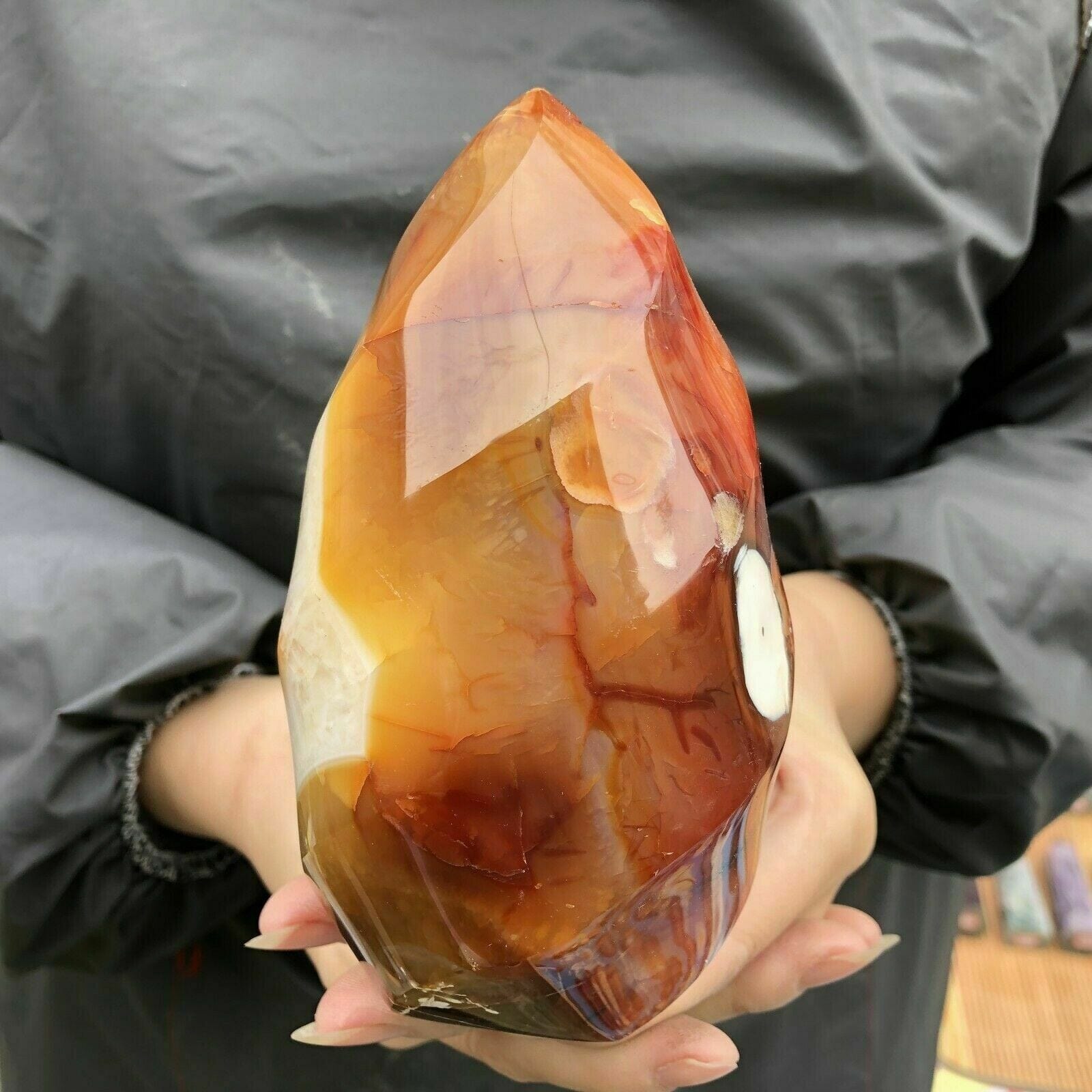 Natural Carnelian Jasper Flame Quartz Crystal Point WandWand