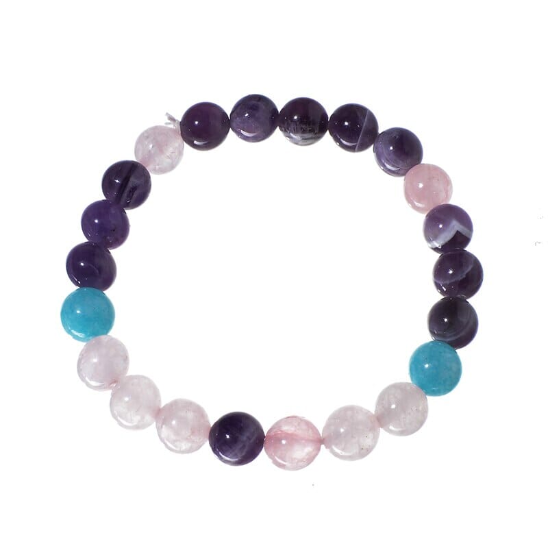 8MM Natural Amethyst Rose Quartz Mala Tassel Pendant Necklace and BraceletJewelry Set