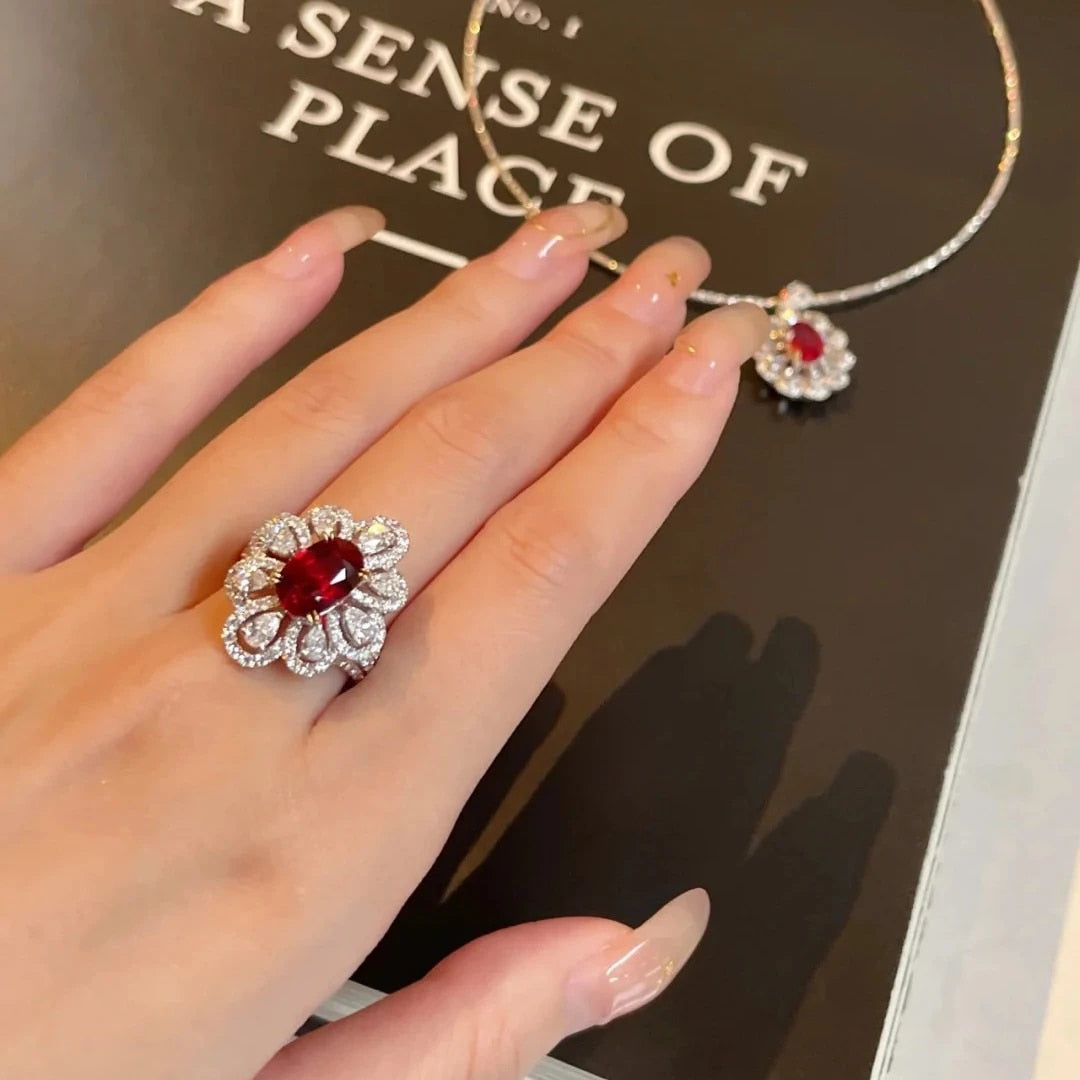 Bright Luxurious Floral Ruby RingRing