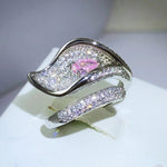Fashion Micro-encrusted Pink Sapphire Diamond Leaf RingRing