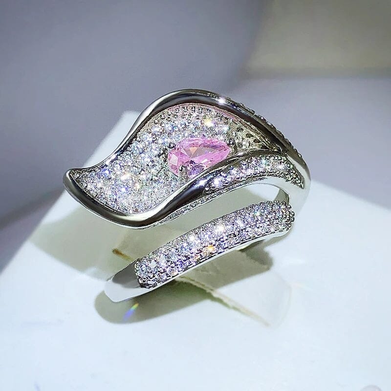 Fashion Micro-encrusted Pink Sapphire Diamond Leaf RingRing