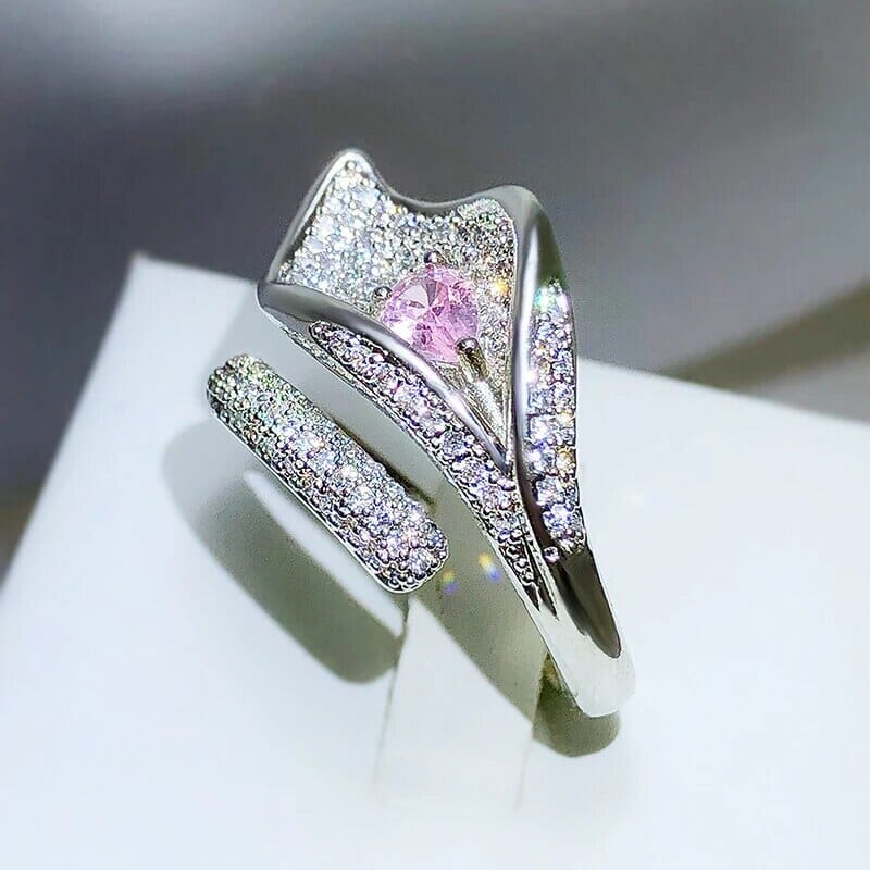 Fashion Micro-encrusted Pink Sapphire Diamond Leaf RingRing