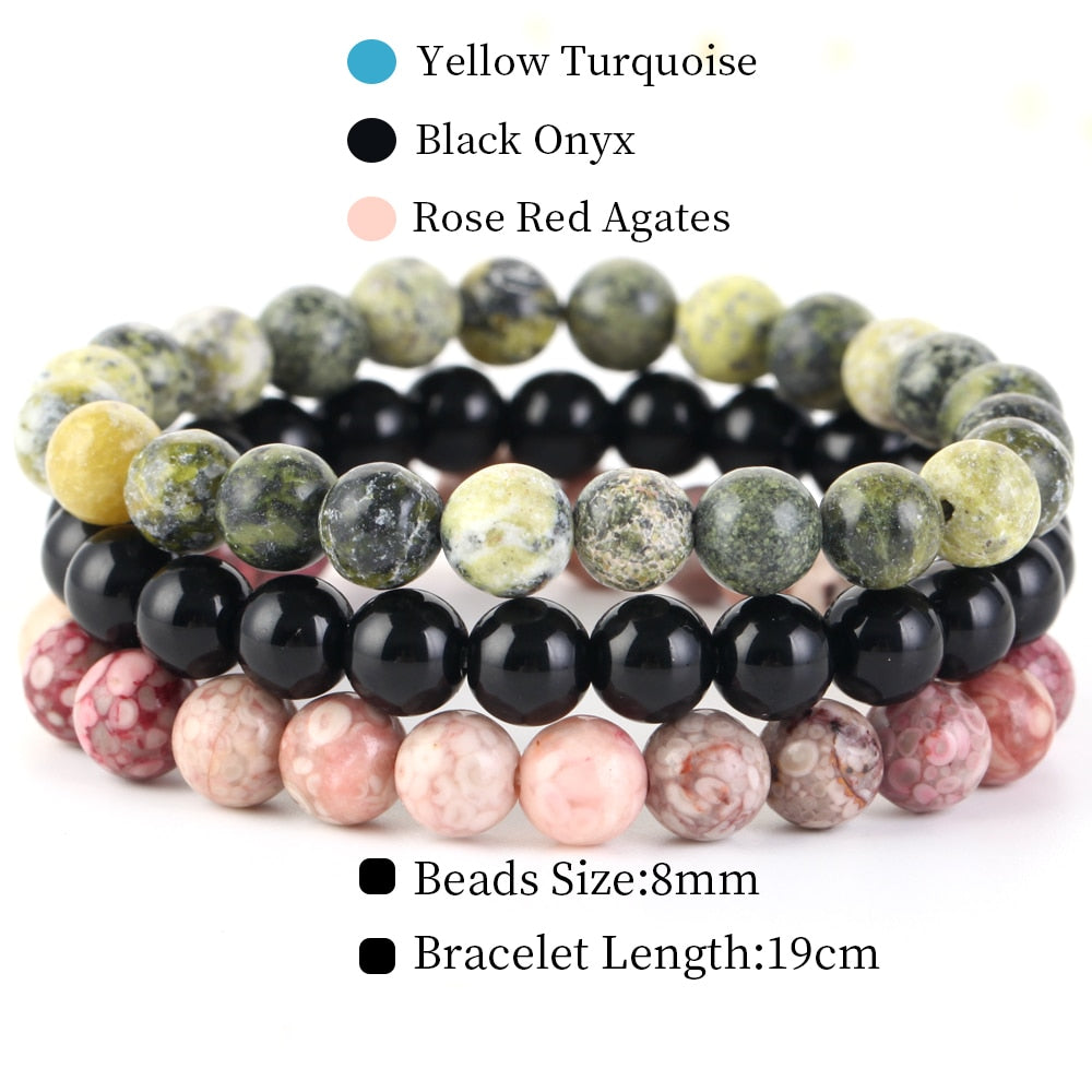 8mm 3Pcs/Set Natural Seven Chakra Stone Beads BraceletSet No.258mm