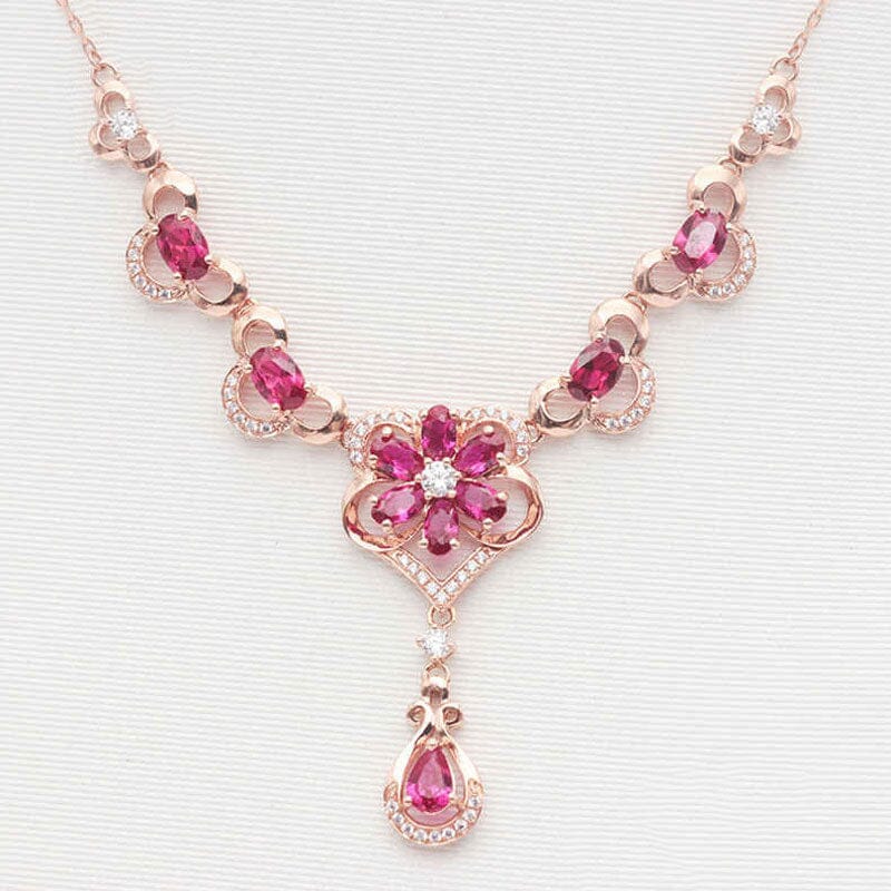 Ruby Elegant Flower Rose Gold NecklaceNecklace