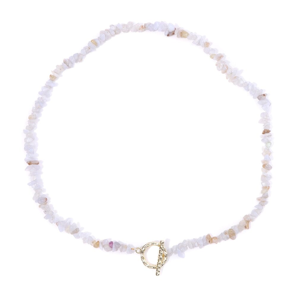 Bohemia Blue Aquamarine Chips Beaded Necklace18 Purple agate