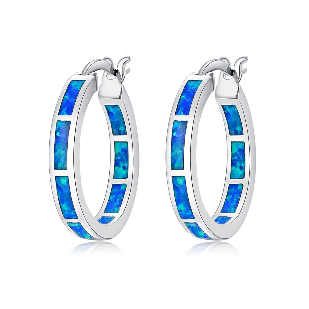 Simple Fire Opal Silver Hoop EarringsEarringsOH2666