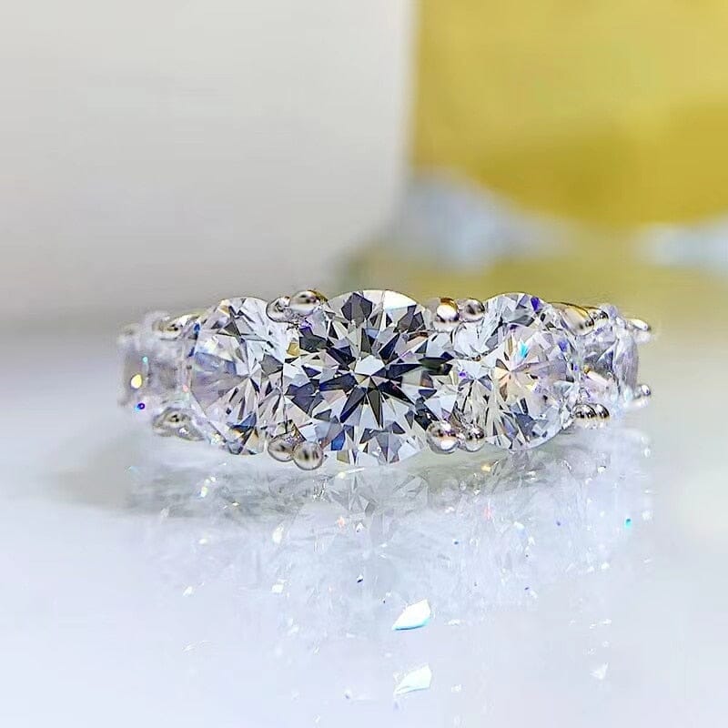 5 Stones Sparkling Diamond 925 Sterling Silver RingRing5White