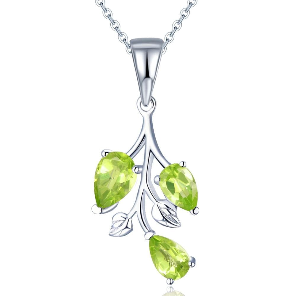 Leaves&Branches Peridot Pendant Solid 925 Sterling Silver Gemstone NecklaceNecklace