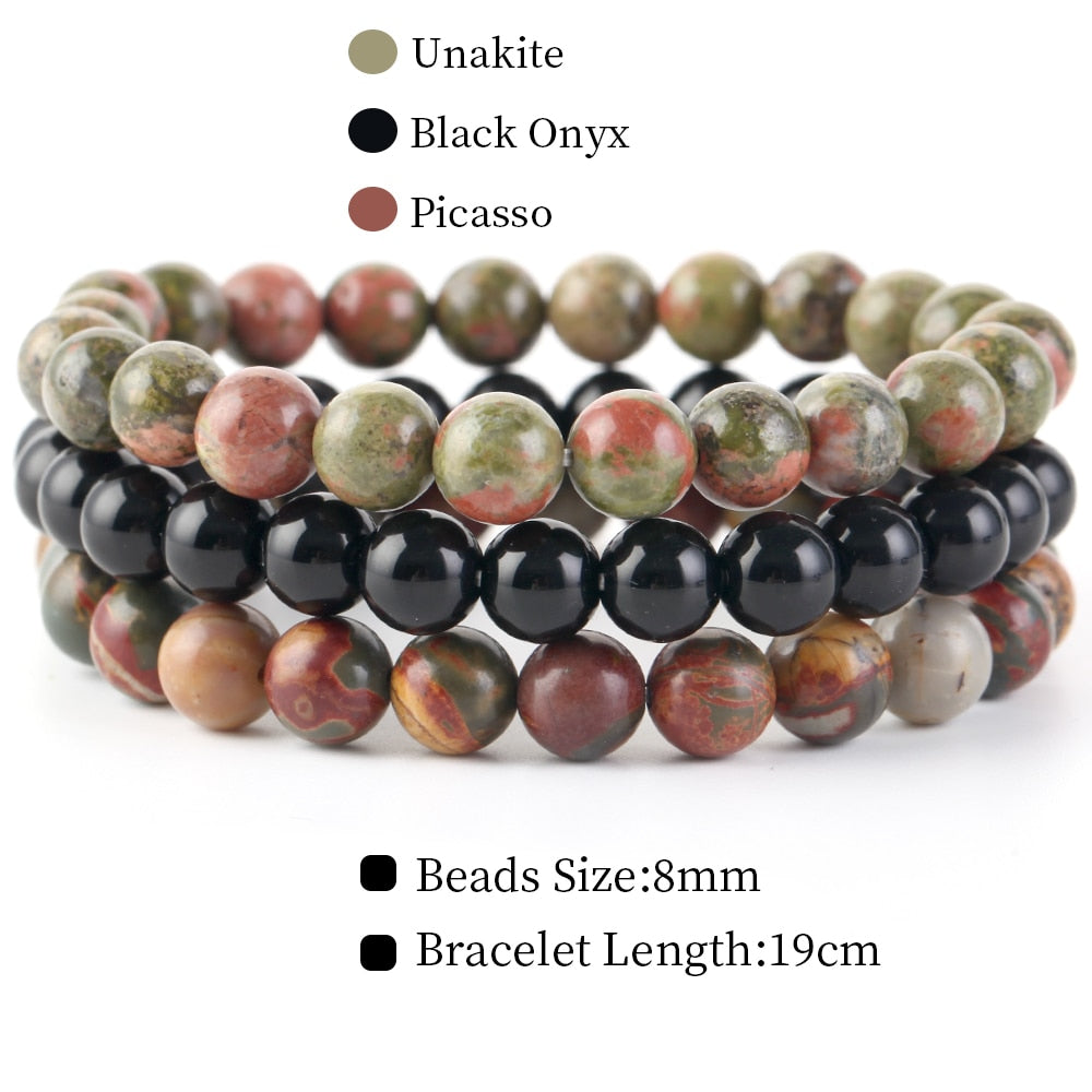 8mm 3Pcs/Set Natural Seven Chakra Stone Beads BraceletSet No.28mm