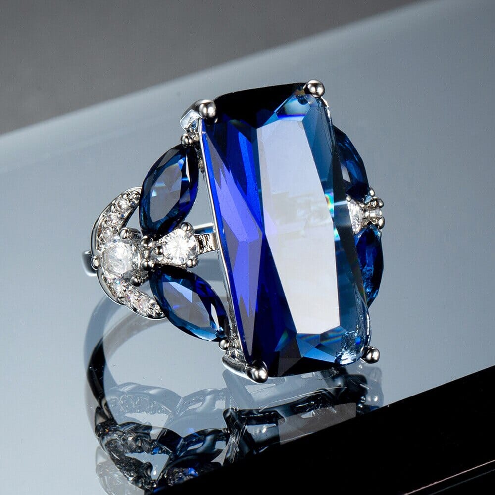 Sapphire Square Crystal Silver RingRing