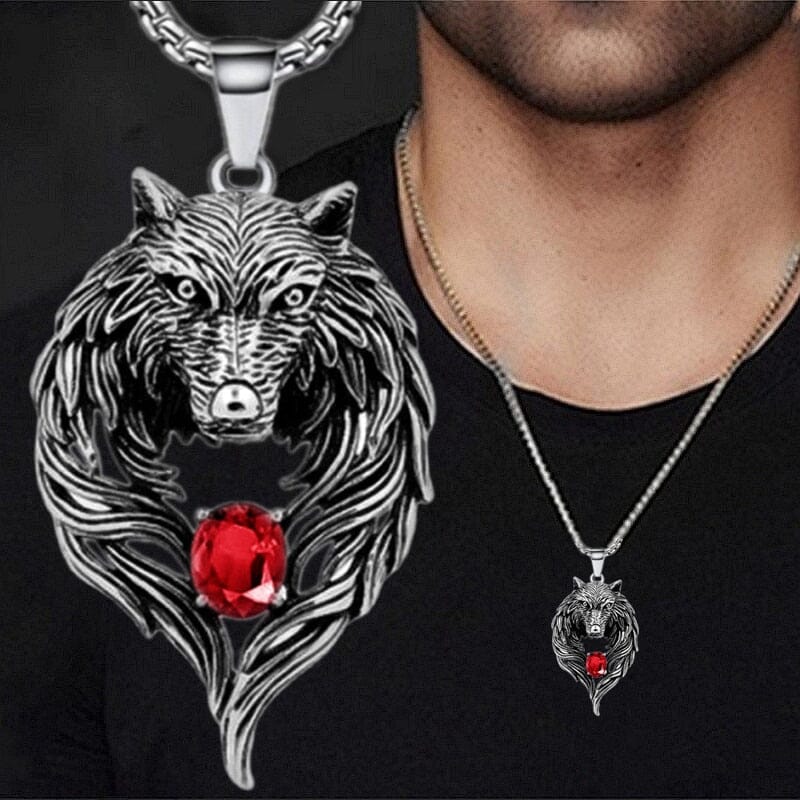 Ruby Wolf Head NecklaceNecklace