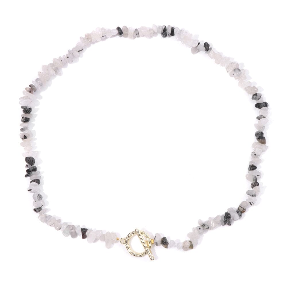 Bohemia Blue Aquamarine Chips Beaded Necklace8 Rutilated quartz