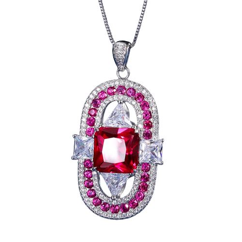 12 *12 Geometric Square Round Ruby Pendant NecklaceNecklace