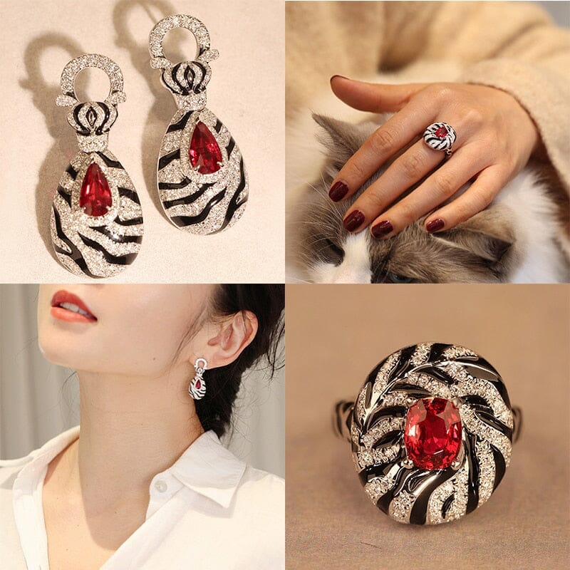 Retro Zebra Pattern Ruby Jewelry SetJewelry Sets