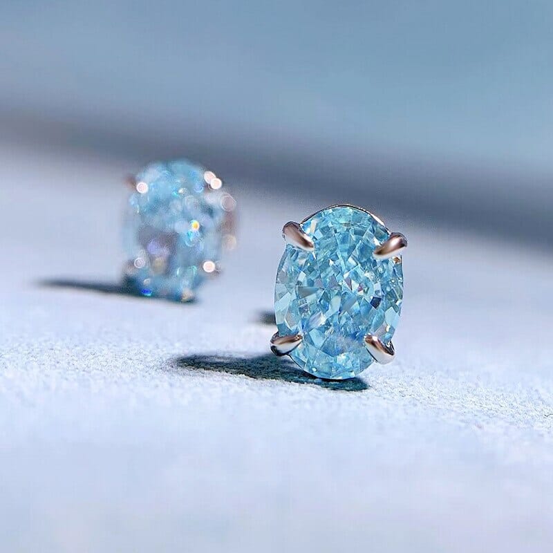 6*8mm Oval Cut Aquamarine Ear Stud Earrings