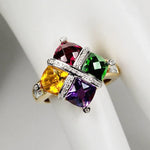18K Gold Colorful Amethyst Topaz Emerald Ruby RingRings