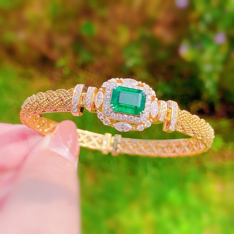 Twisted Design Paraiba Emerald 14K Gold Cuff BraceletBracelet