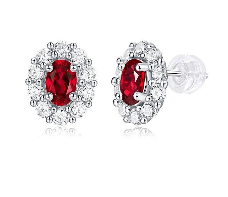 9*10mm 0.5ct Ruby Diamond Stud 925 Sterling Silver EarringsRing