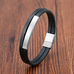 Classic Cross WWJD Stainless Steel Leather BraceletBraceletStyle 418.5cm