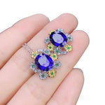 6ct 8mm*10mm Royal Blue Sapphire Ring and Necklace Jewelry SetJewelry Sets